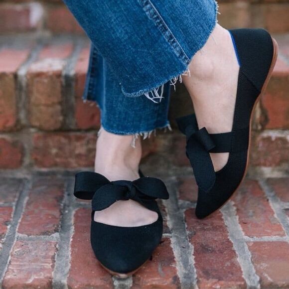 Rothy's Mary Jane The Point Bow Tie Flats in Black Size 6.5 - Picture 1 of 12